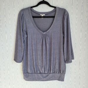Vtg Y2K Old Navy S Metallic Shimmer Top Long Sleeve Flowy Gray Banded‎ Waist